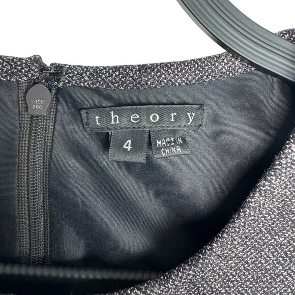 Theory Metallic Thread Dropped Waist Dress Sz 4 Pockets Olpia Harlequin Workwear - Picture 2 of 10